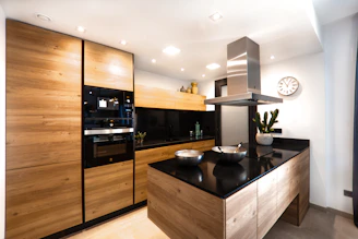 brown wooden kitchen cabinet