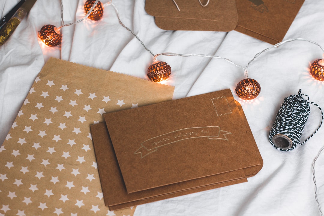 brown box and string lights,