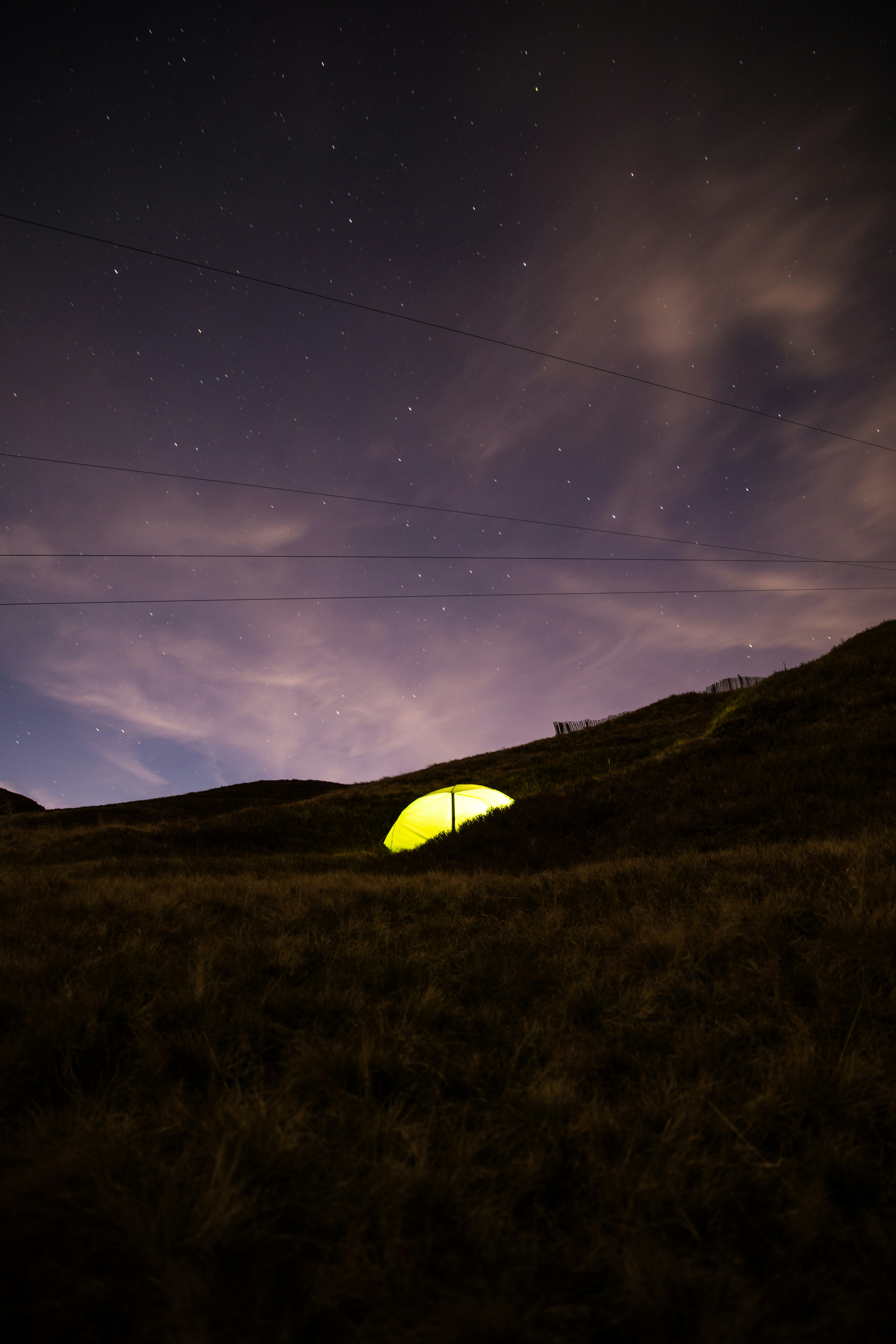 photo of yellow dome tent camping under night sky