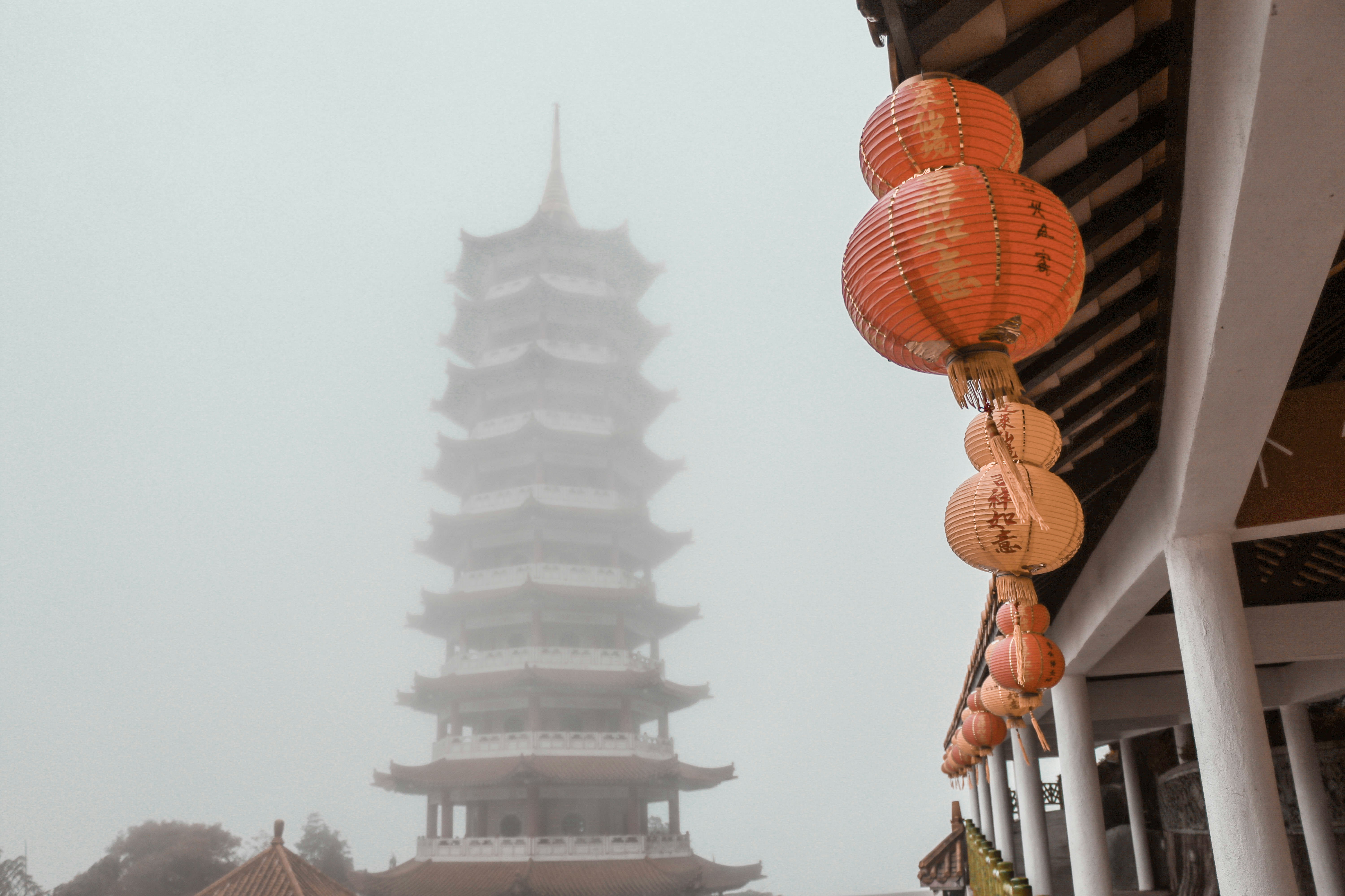 paper lanterns near building, Chin Swee Caves Temple
