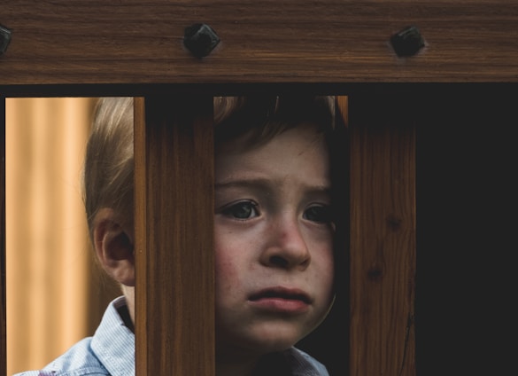 boy leaning on brown wooden railings