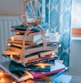 brown wooden framed candle holder on top of books