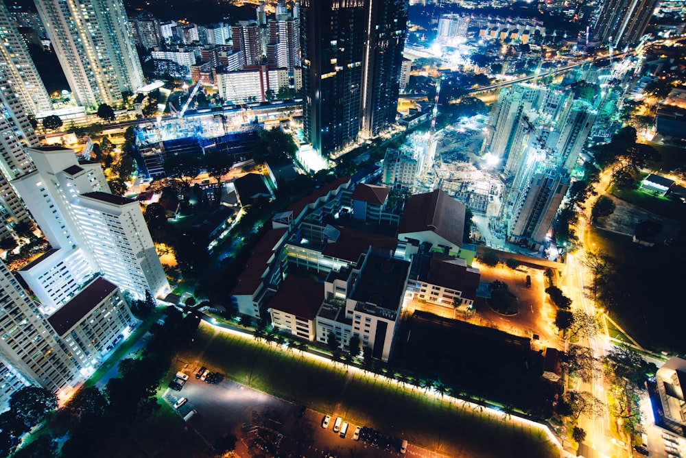 gray concrete buildings turn-on lights