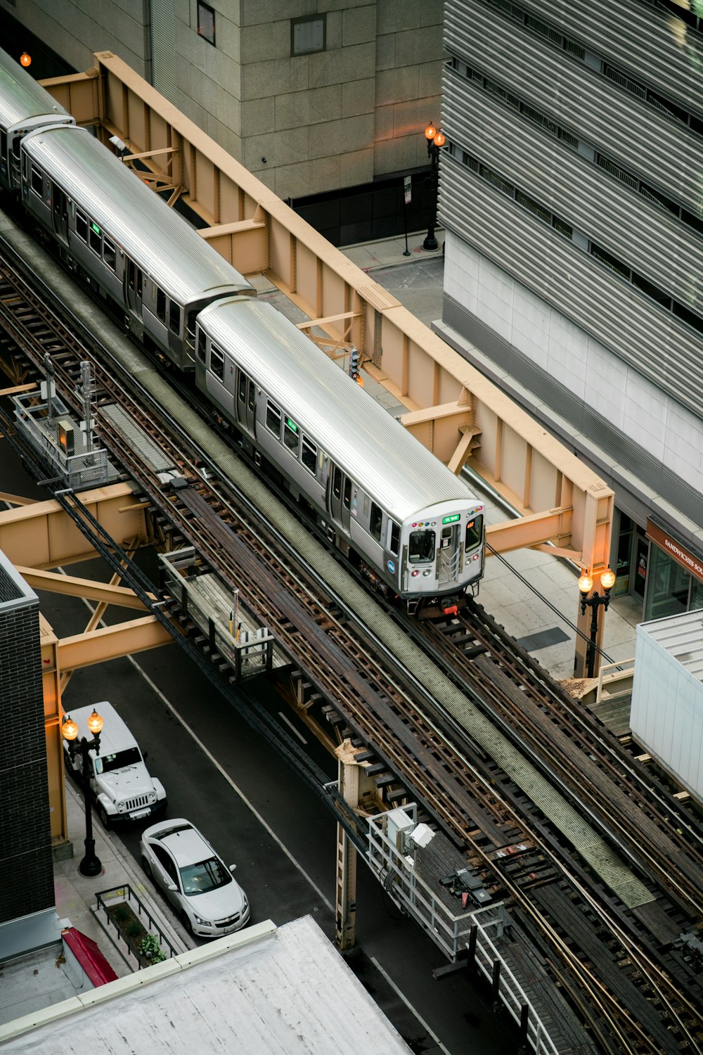 aerial view of gray train