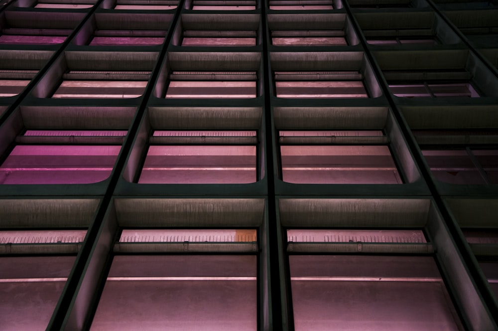 low-angle photo of building with pink lights