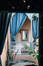 blue and gray window curtains