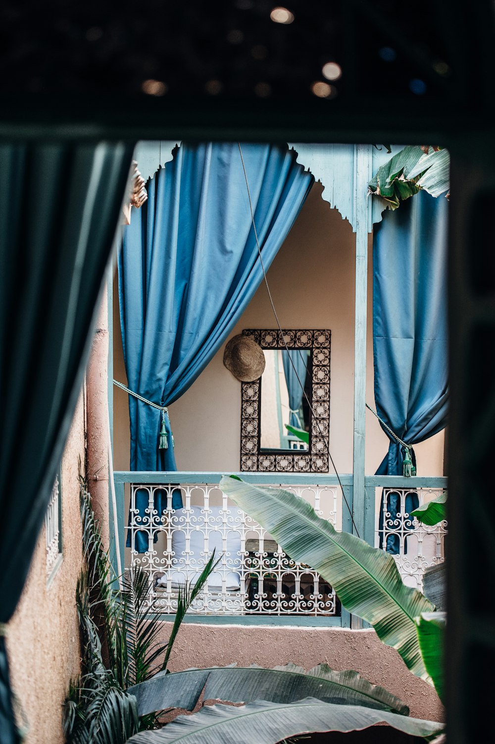 blue and gray window curtains