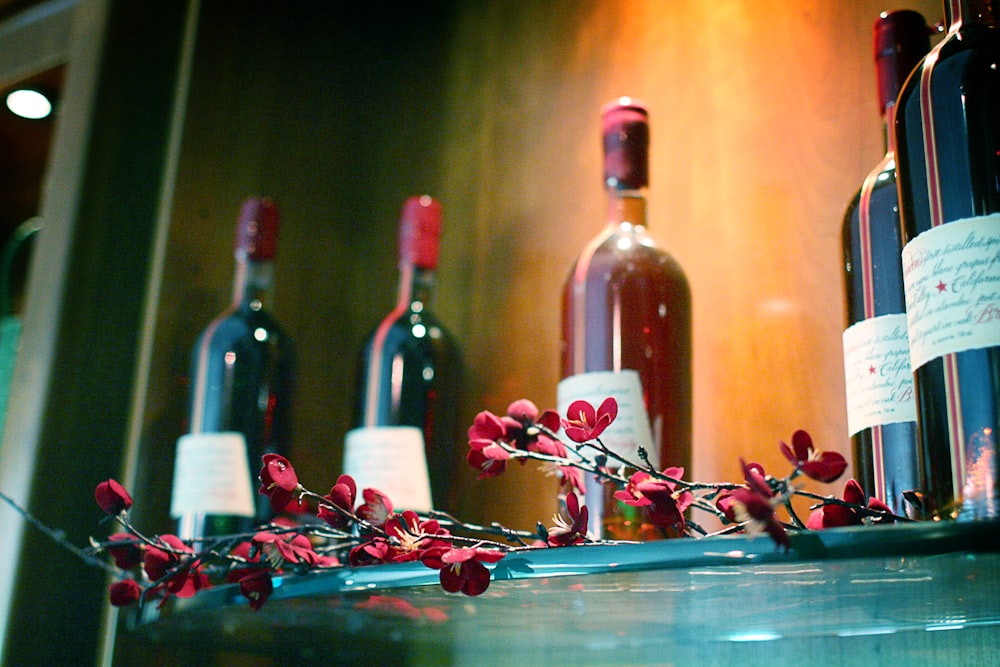 wine bottle on glass-top rack