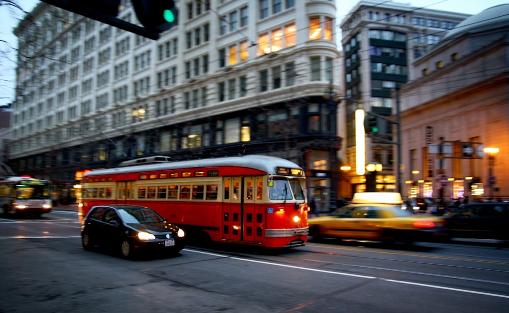 bus near black building