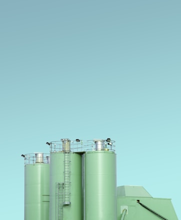 photo of teal and grey silo