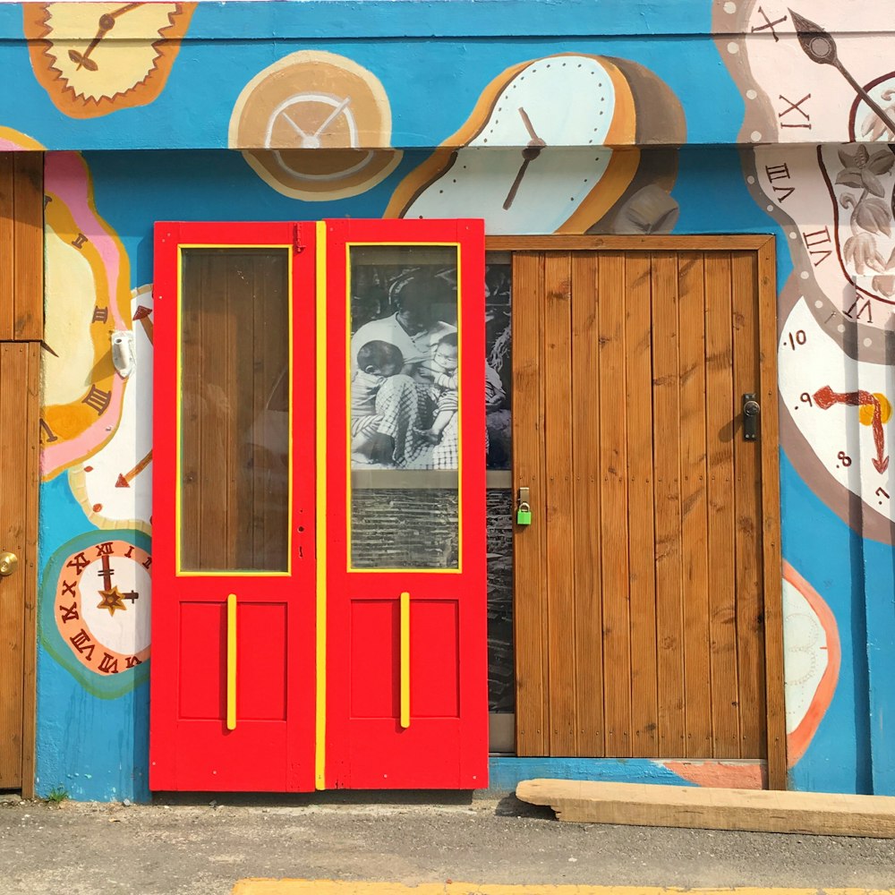 red and brown wooden doors