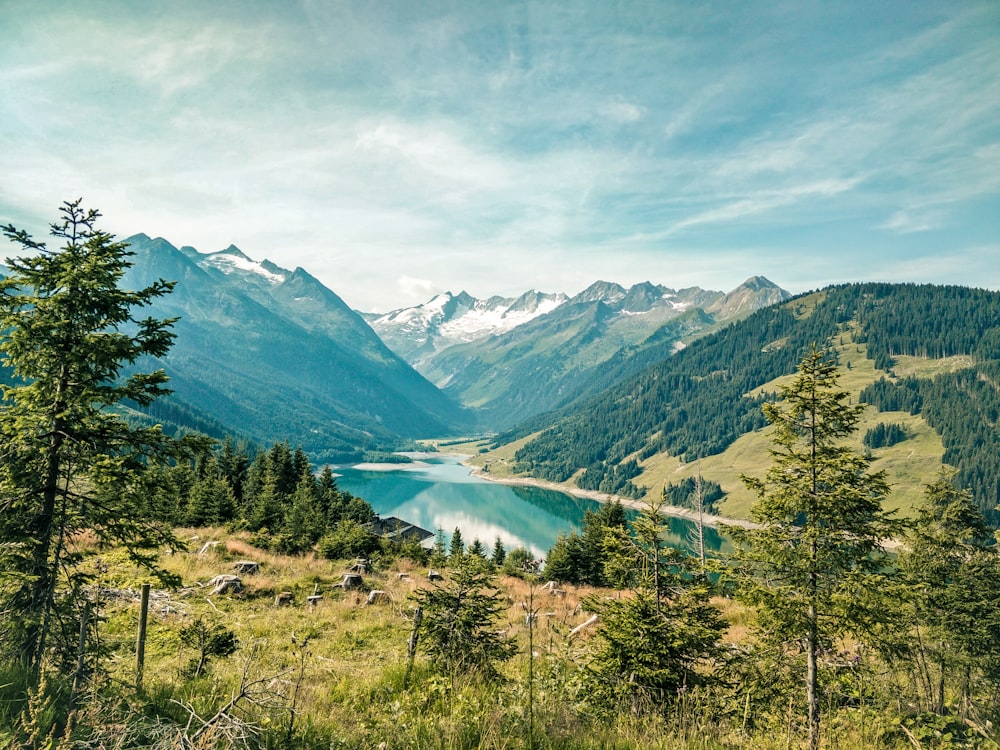Foto di paesaggio di montagne, fiumi e foreste