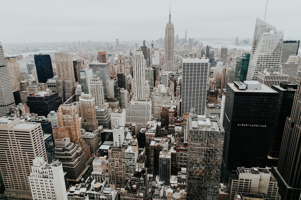 aerial photo of city buildings