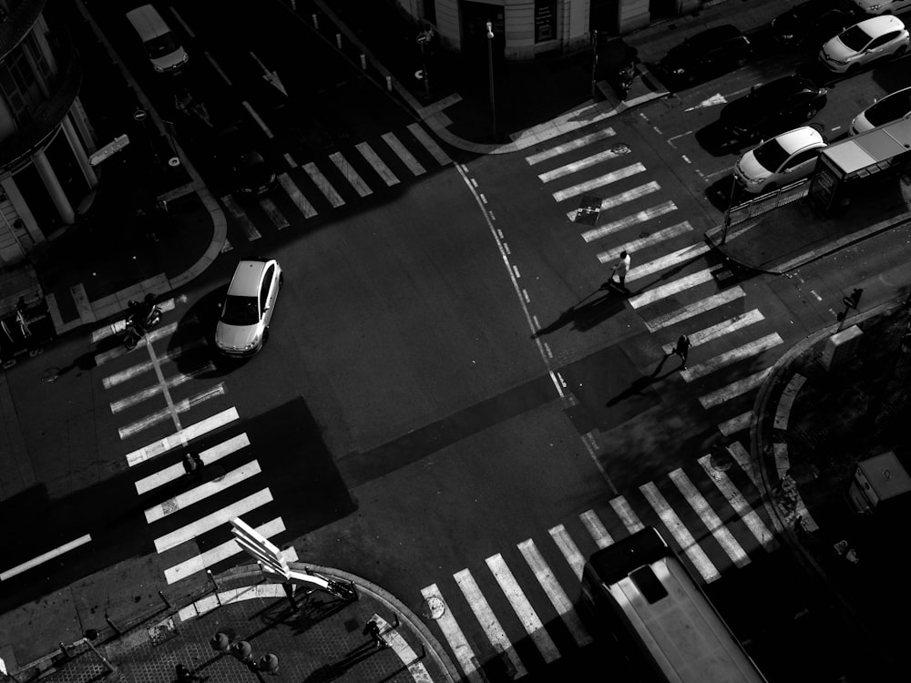 birds eye photography of car near of building