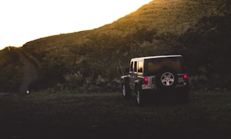 A rugged Guangxi Zhongxing Daoyuan SUV parked near a forest trail at sunrise.