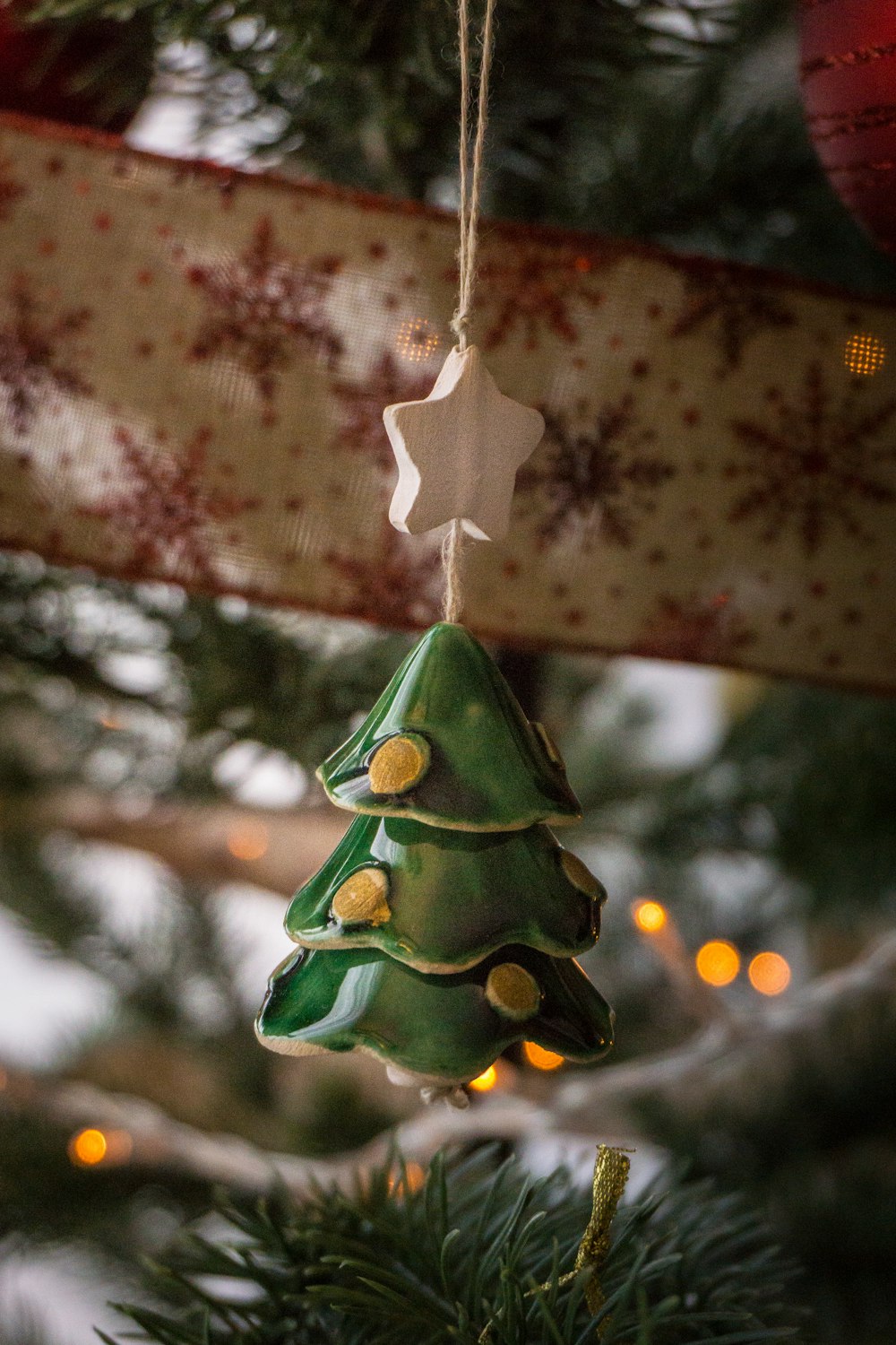 green Christmas tree hanging decor hang on Christmas tree