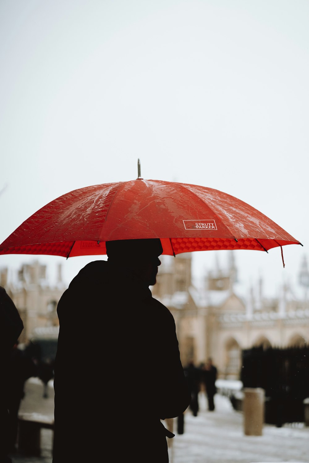 silhouette di persona che usa l'ombrello alla fotografia diurna