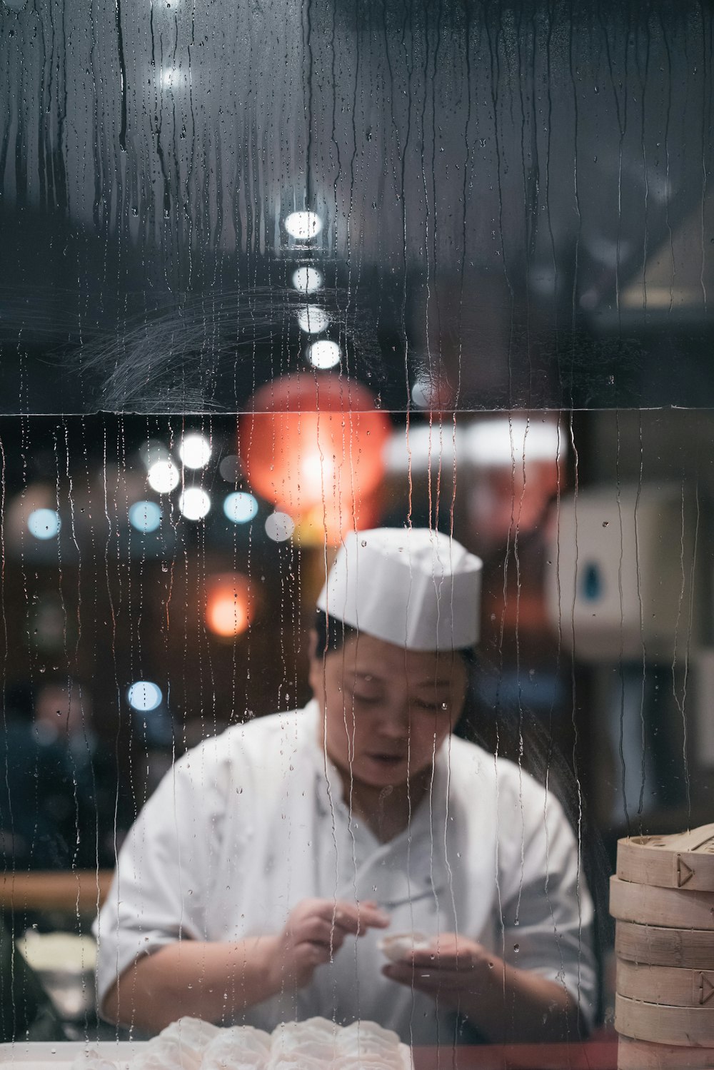woman chef reflection from mirror