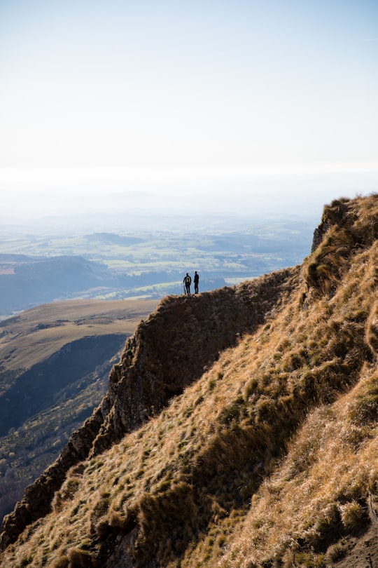 overlooking view of mountains and two person standing in Puy de Sancy France