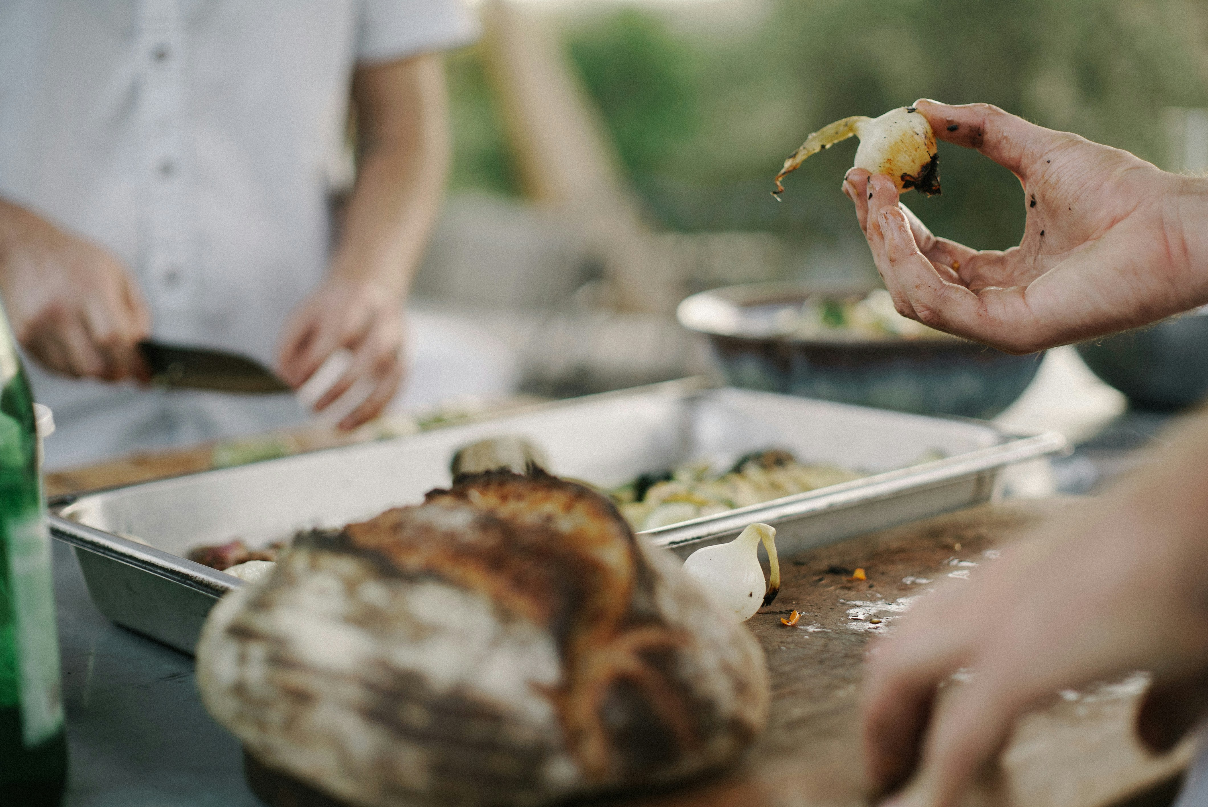 baked bread on gray metal tray during daytime