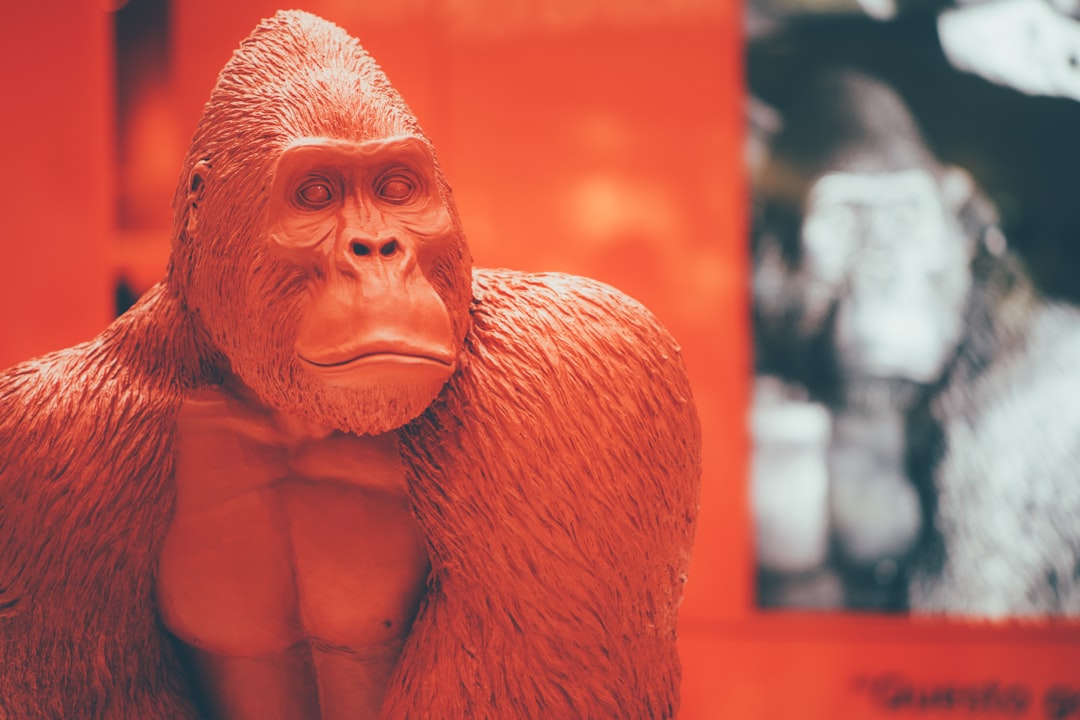  brown gorilla figurine with red background chimpanzee