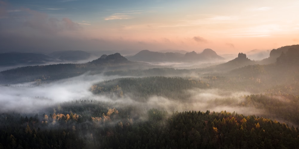 Montaña rodeada de niebla