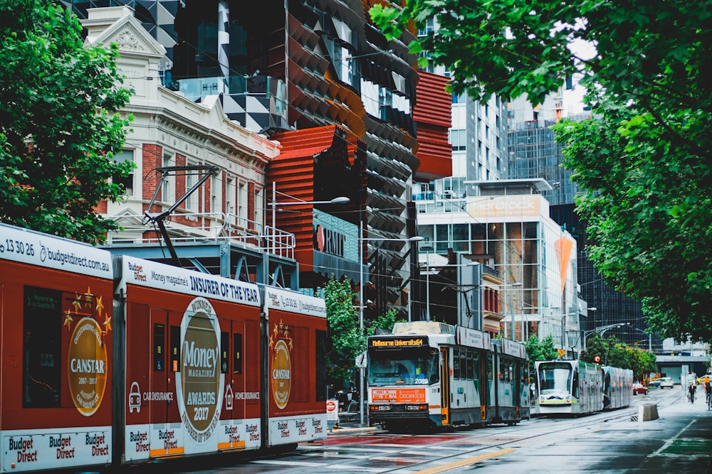 tram on road near buildings