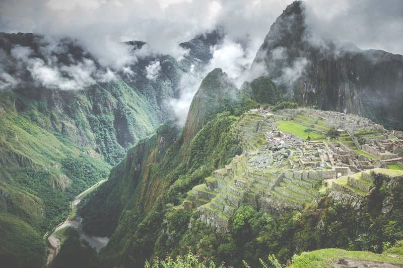 Dramatic clouds gathering over the Machu Picchu citadel