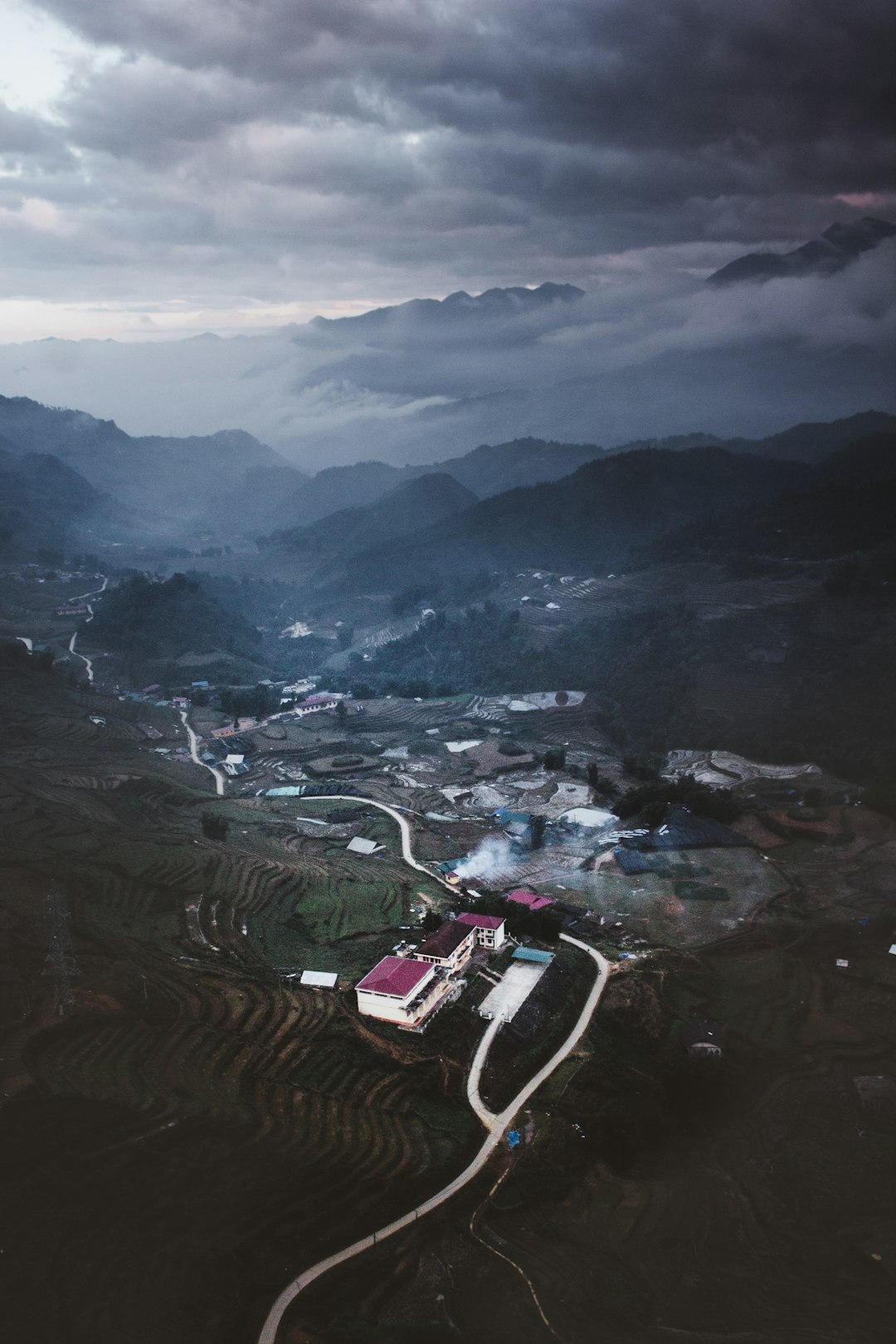 aerial view of village