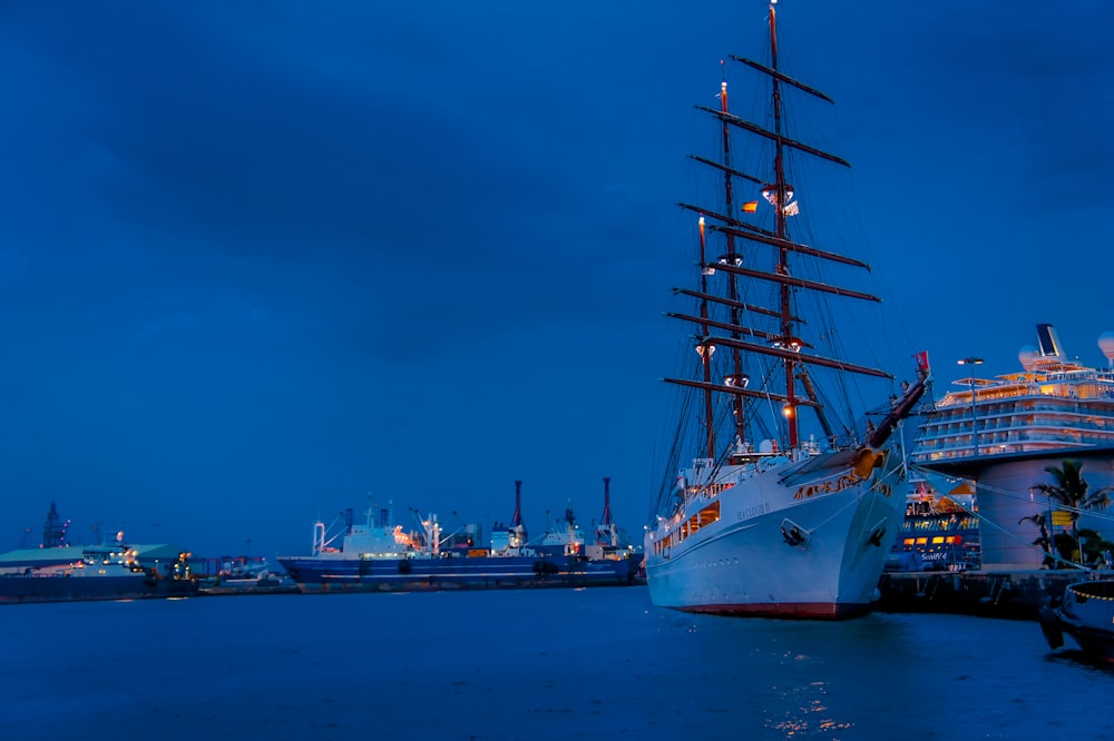 white ship on blue sea