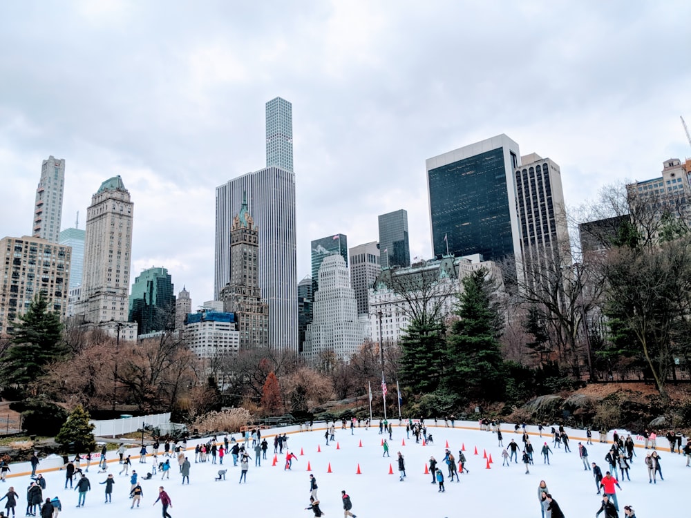 group of people skating on ice