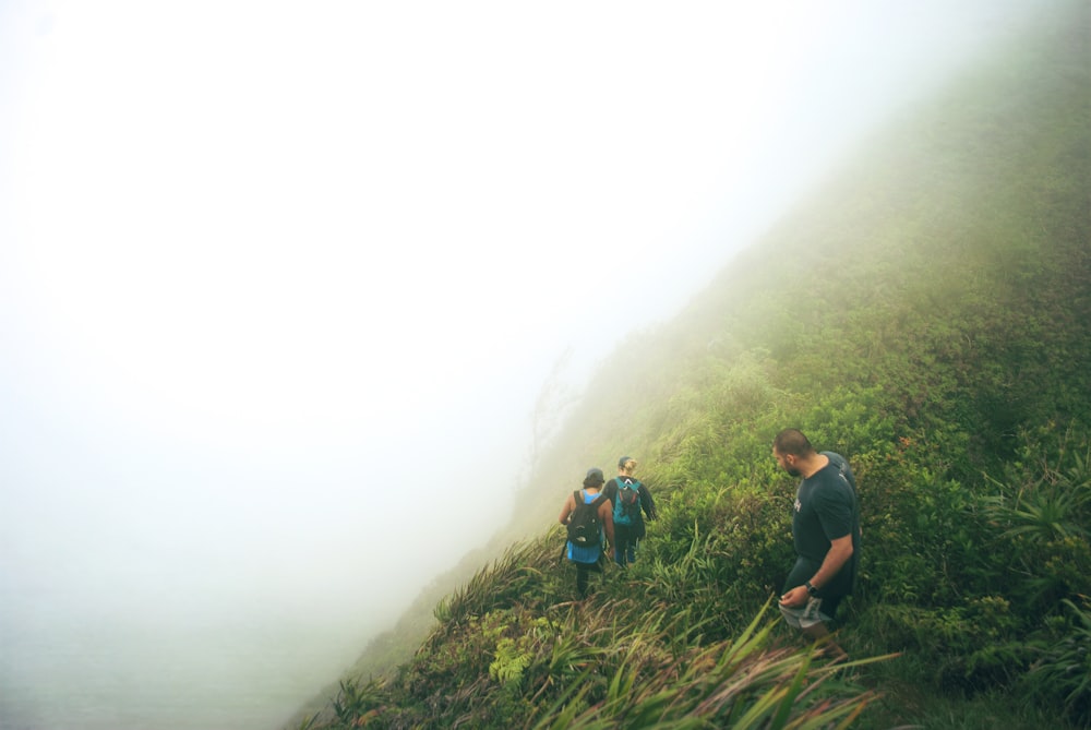 three person walking on desired pathway