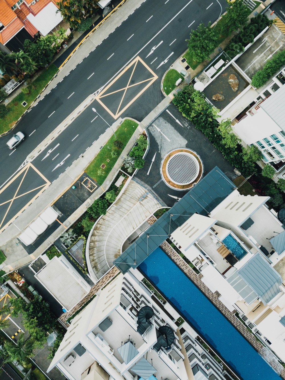 aerial photography of structures and road