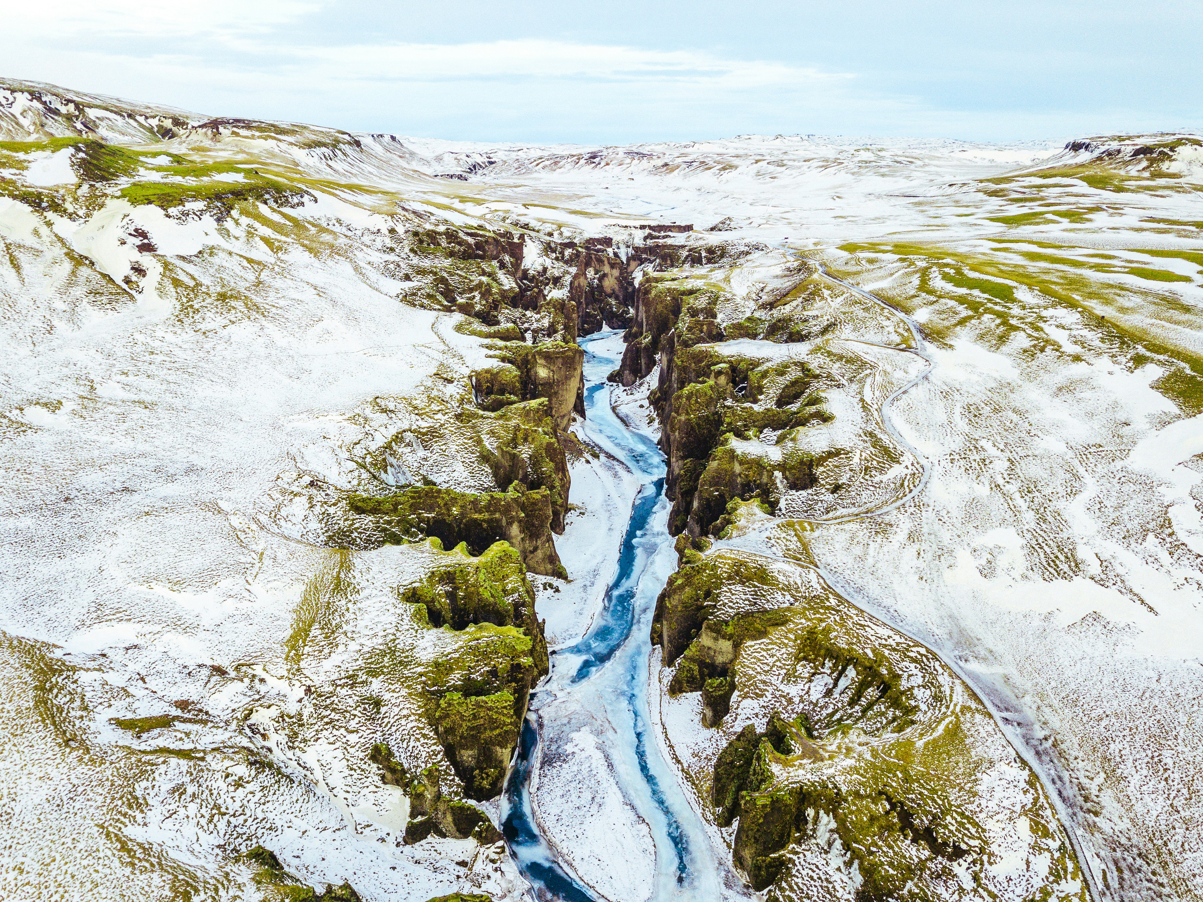birds eye view of mountain and river