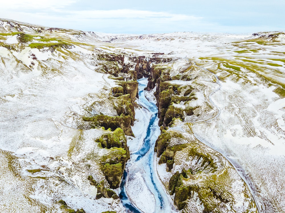 birds eye view of mountain and river