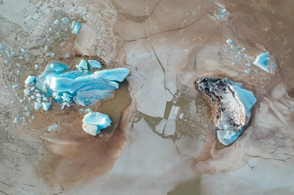 aerial photography snow and bodies of water