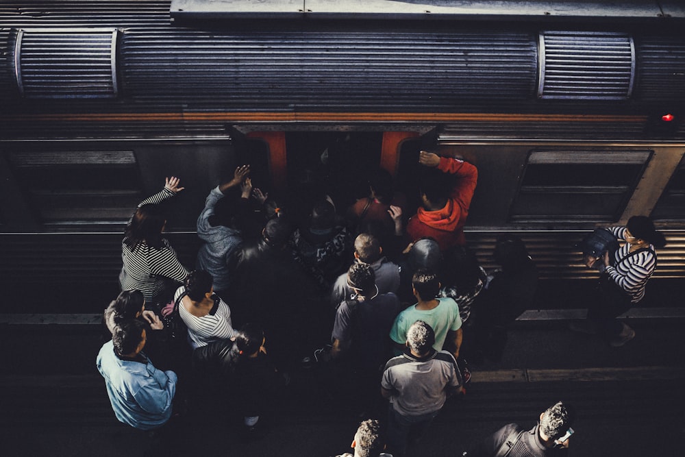 people entering train