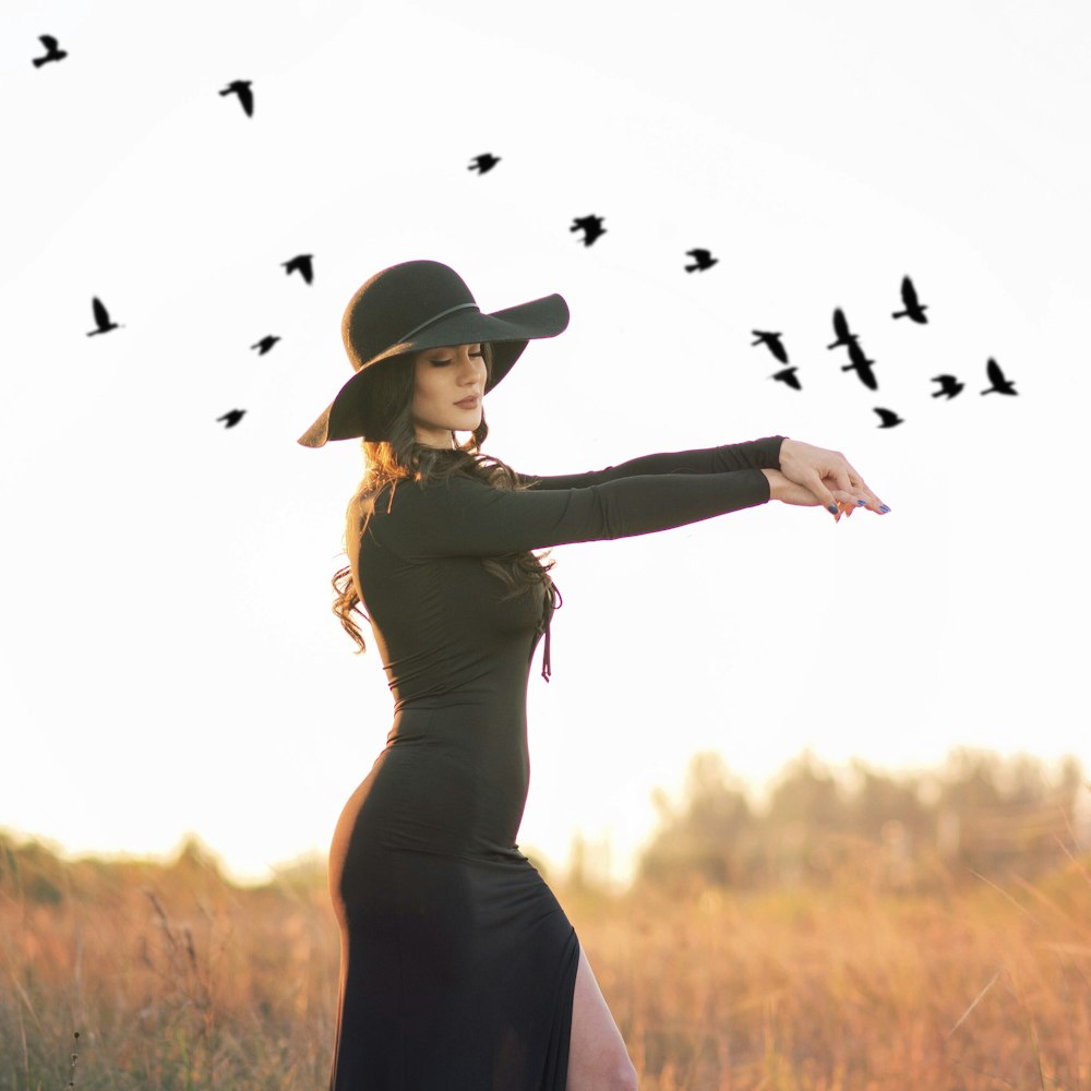 woman in black dress