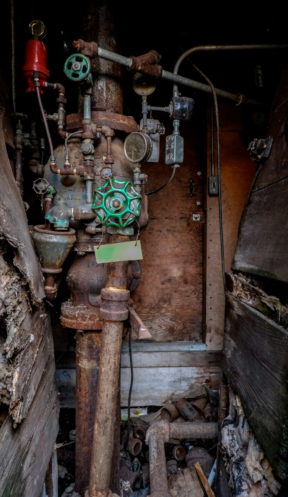 brown and green metal pipes