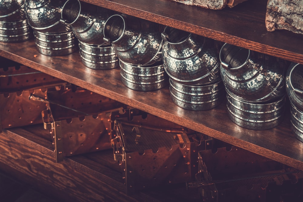 focus photography of gray steel container lot