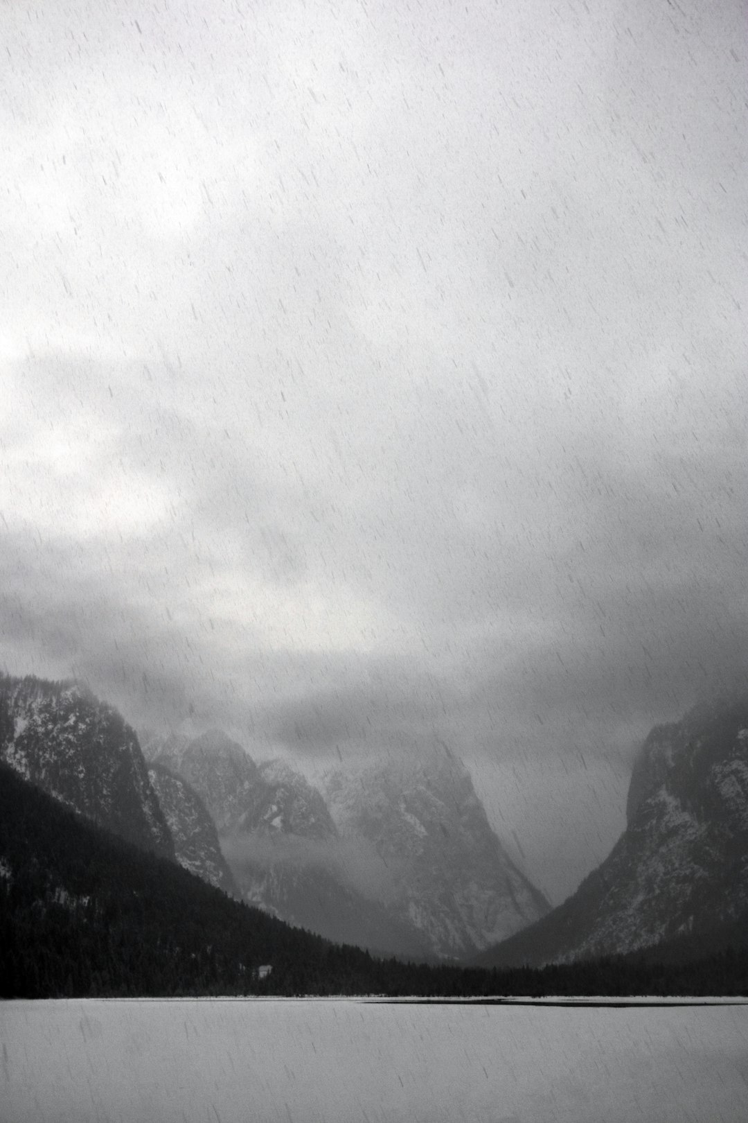 grayscale photo of mountain