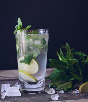 clear glass cup filled with water and lemon