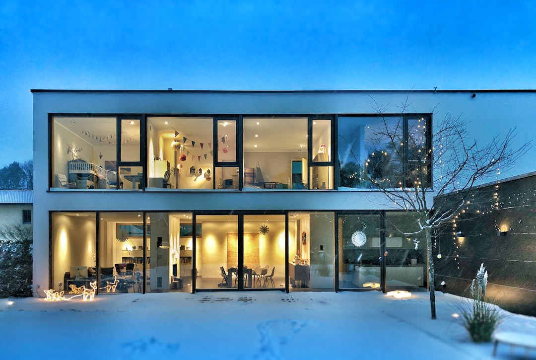 Warm open winter house. Modern Villa Bauhaus Style