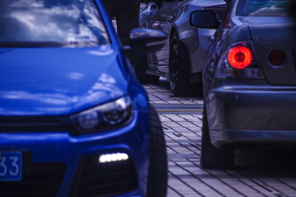 cars on bricked road