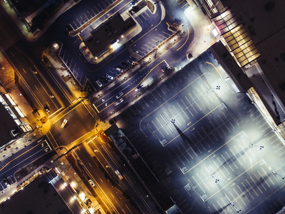 aerial photography of road during night