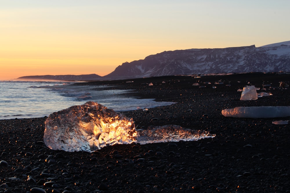 ice fragment near seashore