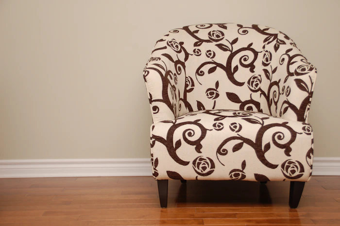 Reupholstered chair, well lit