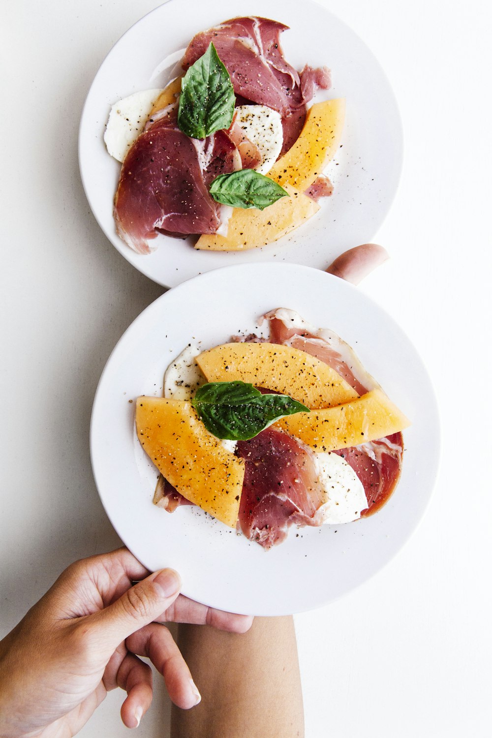 two raw meats on white ceramic plates