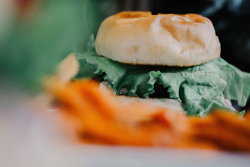 hamburger with lettuce