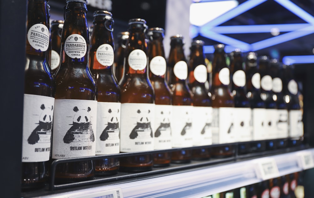 panda labeled bottles on rack